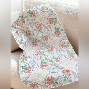 Crib Quilt 44”x29” Floral Embroidered